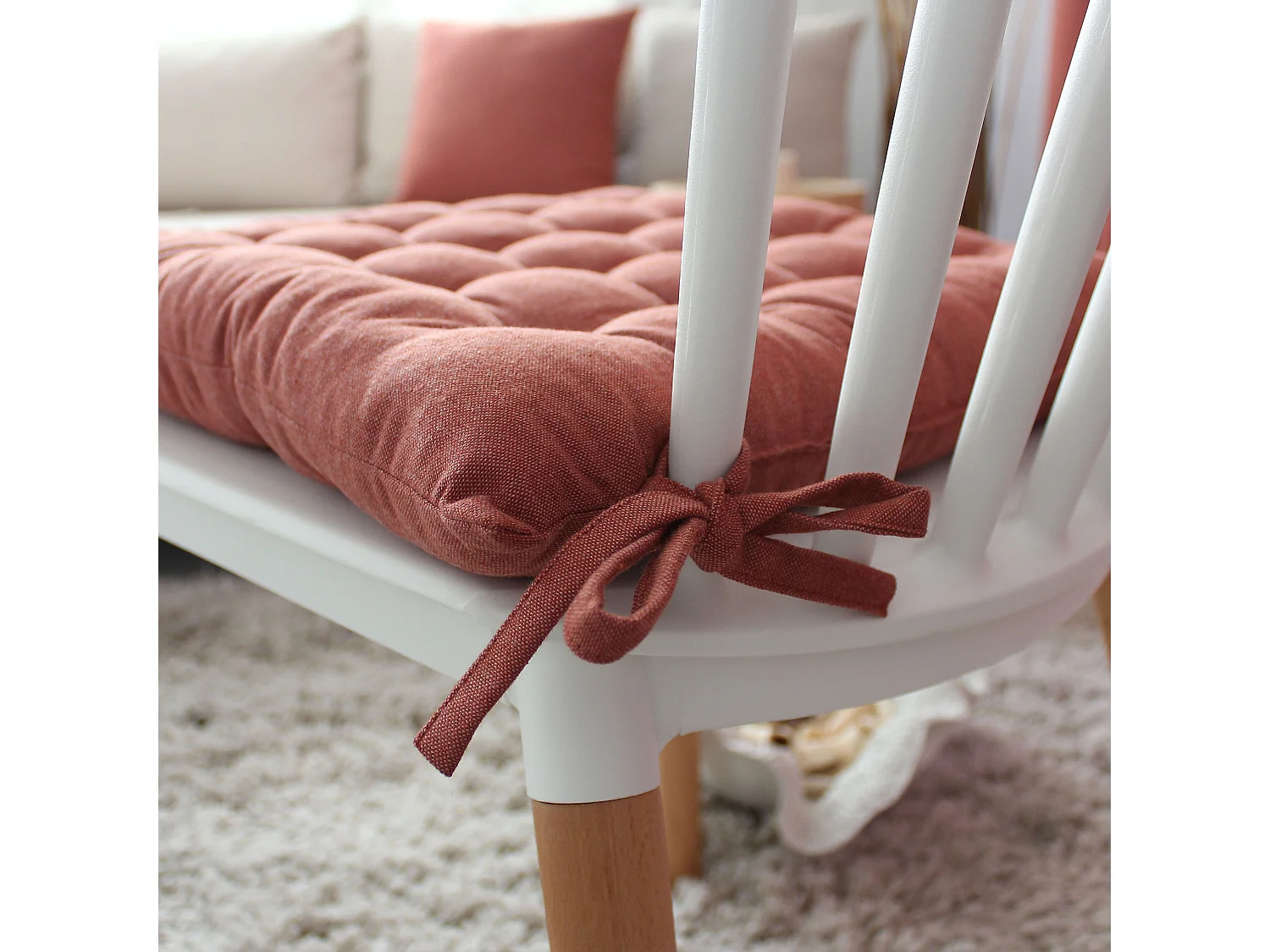 4 vierkante stoelenplaten, 38x38cm, met knopen, terracotta, chambray-katoen, Cambria Collection, CMADECO