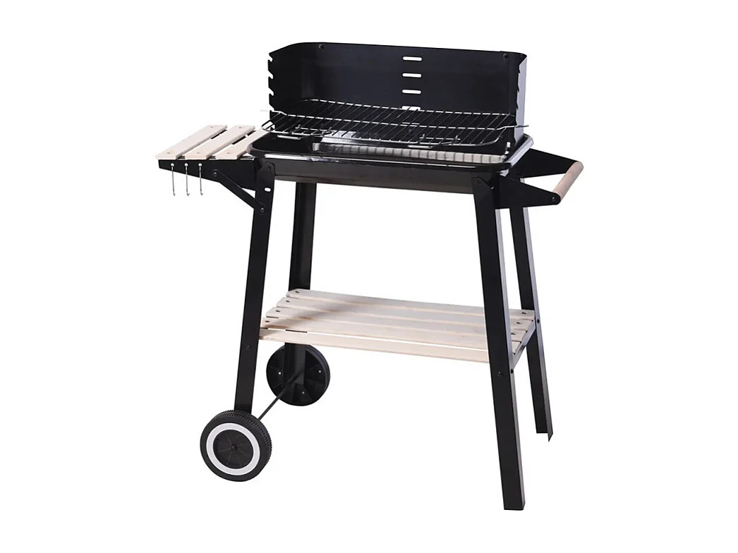 Barbecue à charbon rectangulaire avec tablette et broche BBQ
