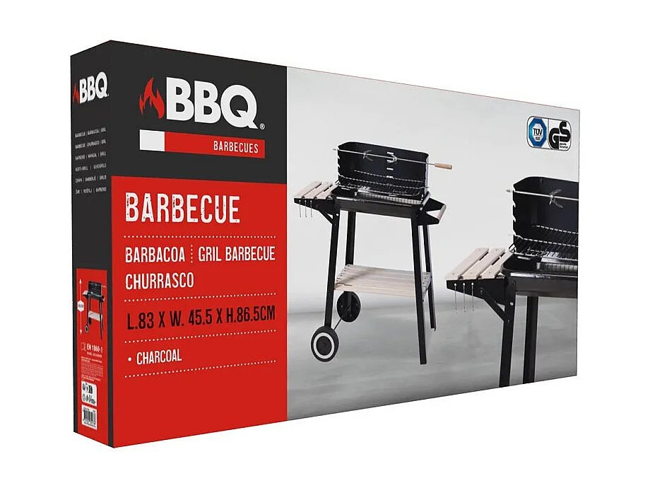 Barbecue à charbon rectangulaire avec tablette et broche BBQ