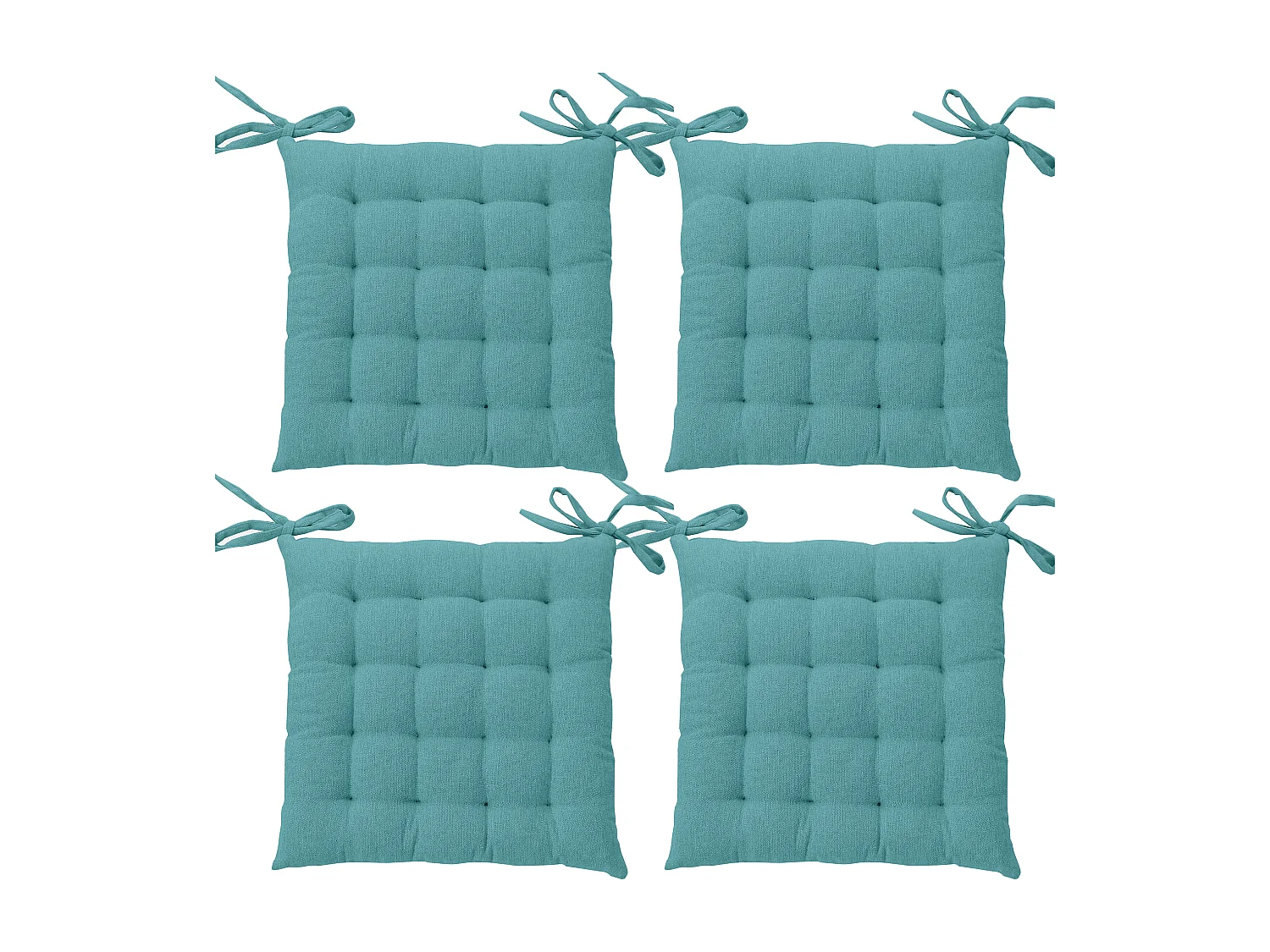 4 galettes de chaises carrées, 38x38cm, avec nouettes, bleu glacier, coton chambray, Collection Cambria, CMADECO