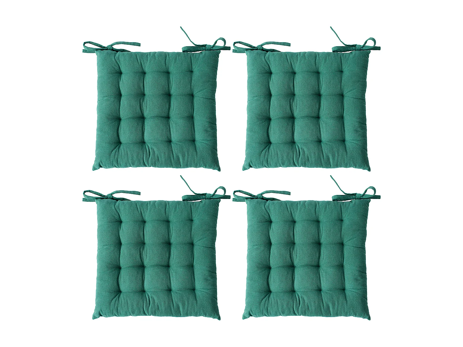 4 galettes de chaises carrées, 38x38cm, avec nouettes, vert jade, coton chambray, Collection Cambria, CMADECO