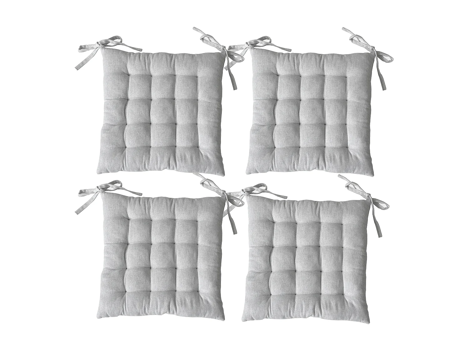 4 galettes de chaises carrées, 38x38cm, avec nouettes, blanc gris, coton chambray, Collection Cambria, CMADECO