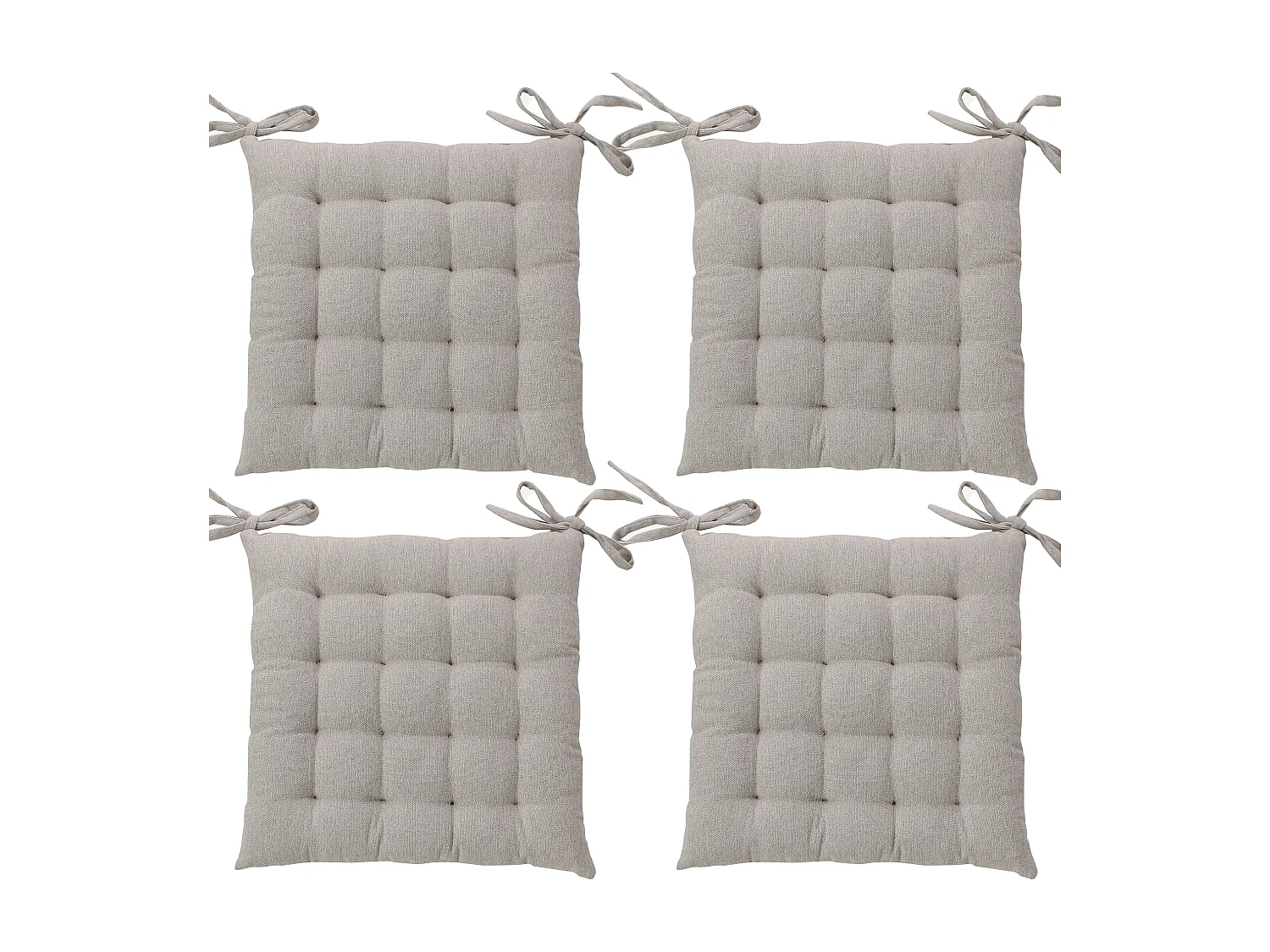 4 galettes de chaises carrées, 38x38cm, avec nouettes, lin, coton chambray, Collection Cambria, CMADECO