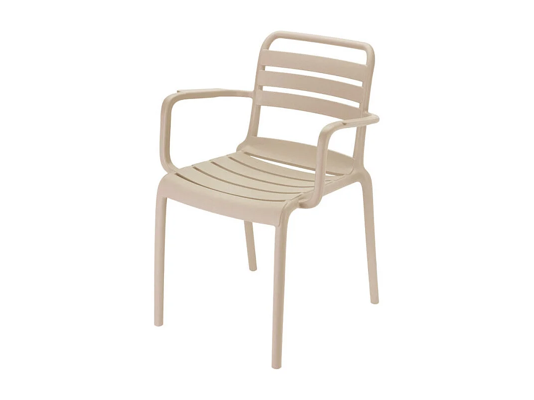 Chaise de jardin empilable PP accoudoirs beige Ambiance