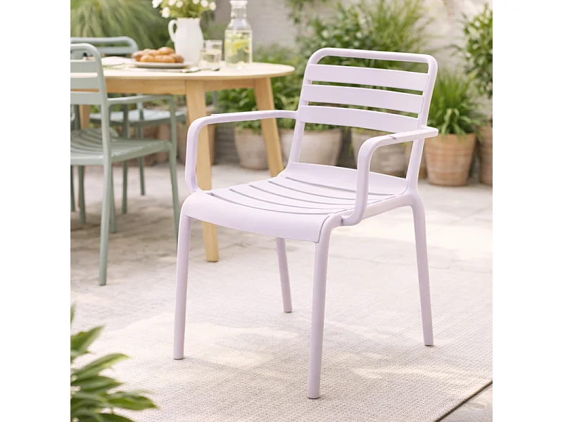 Chaise de jardin empilable PP accoudoirs beige Ambiance