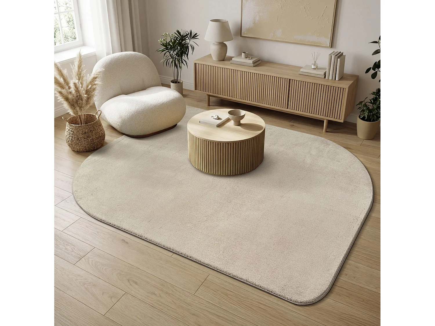 Tapis modern antidérapant lavable, beige, 160 x 220 cm