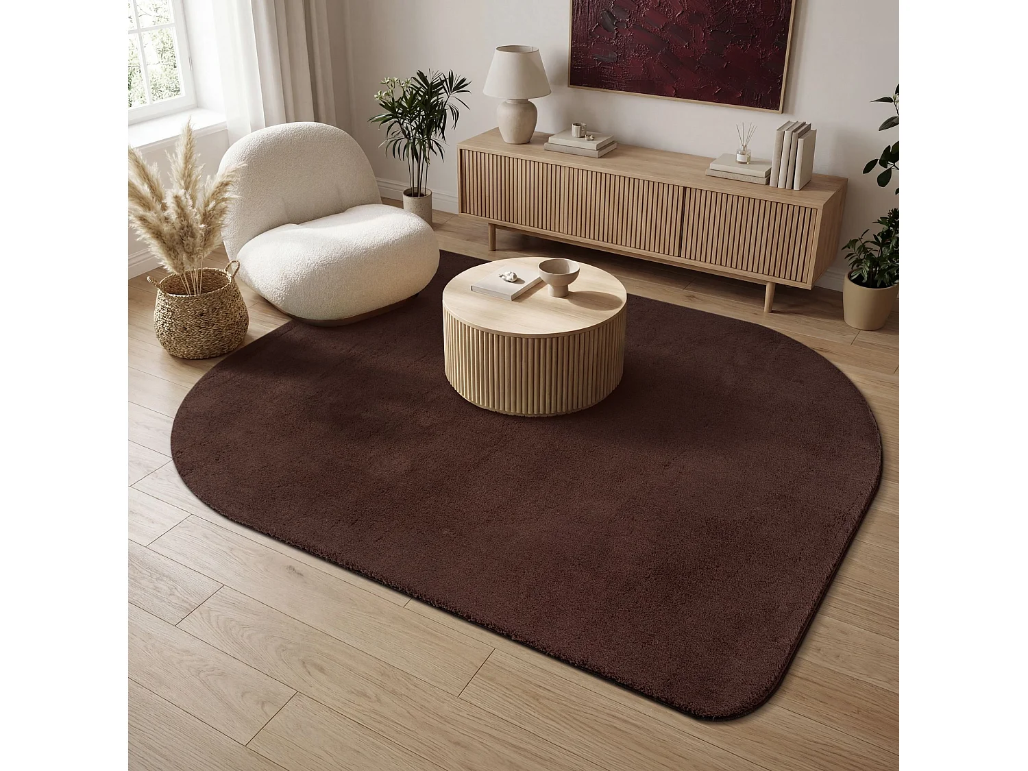 Tapis modern antidérapant lavable, marron, 160 x 220 cm