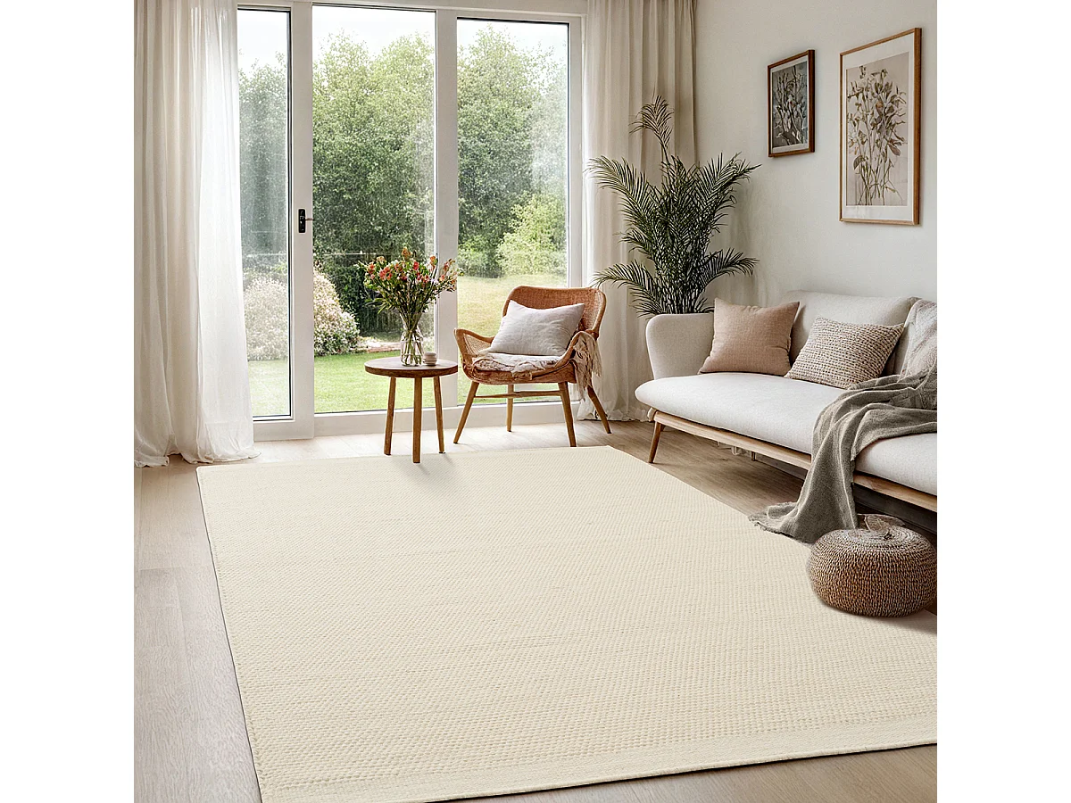 Teppich handgewebt Boho skandinavisch natur, Creme, 120 x 170 cm