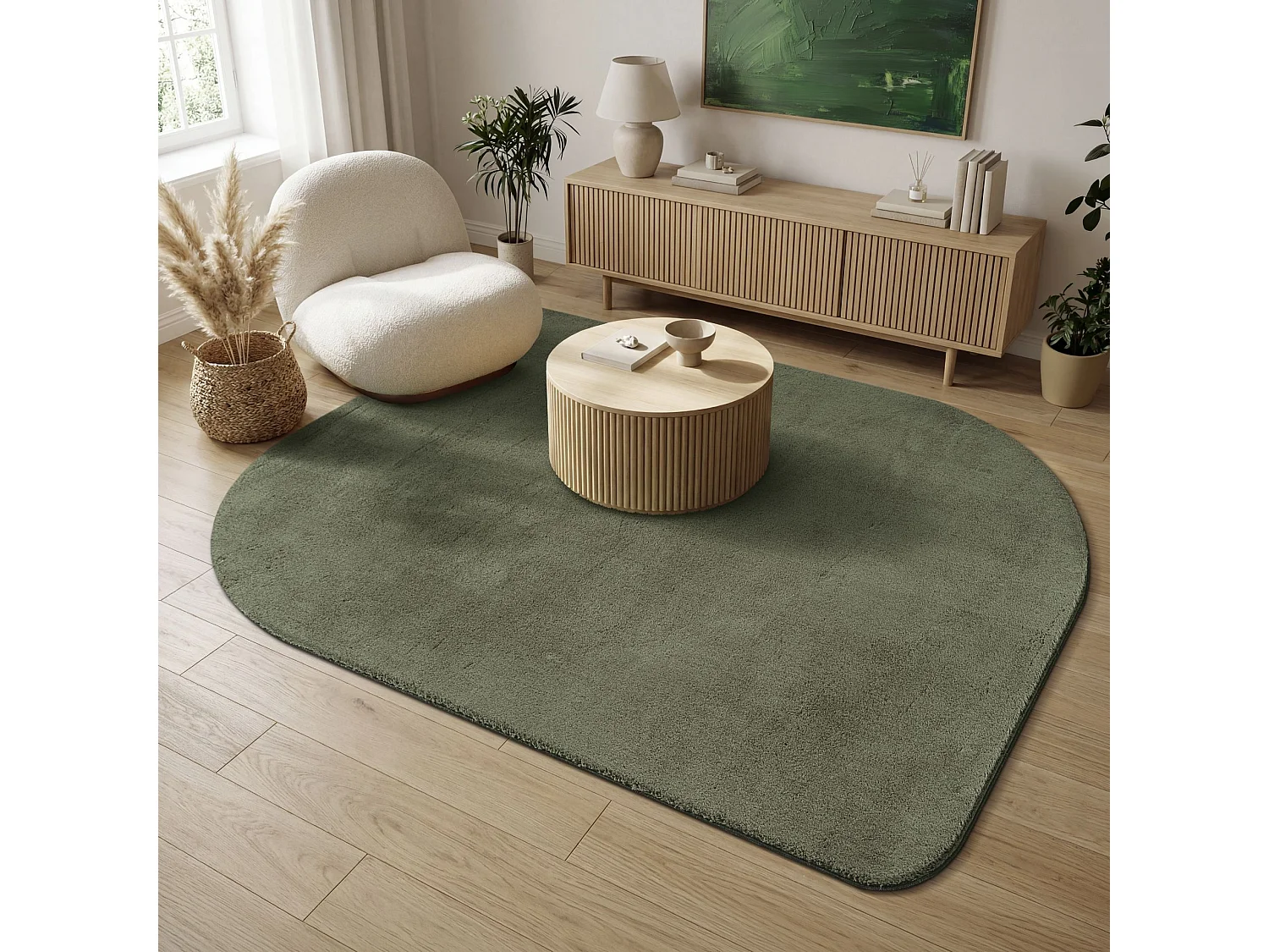 Tapis modern antidérapant lavable, vert, 160 x 220 cm