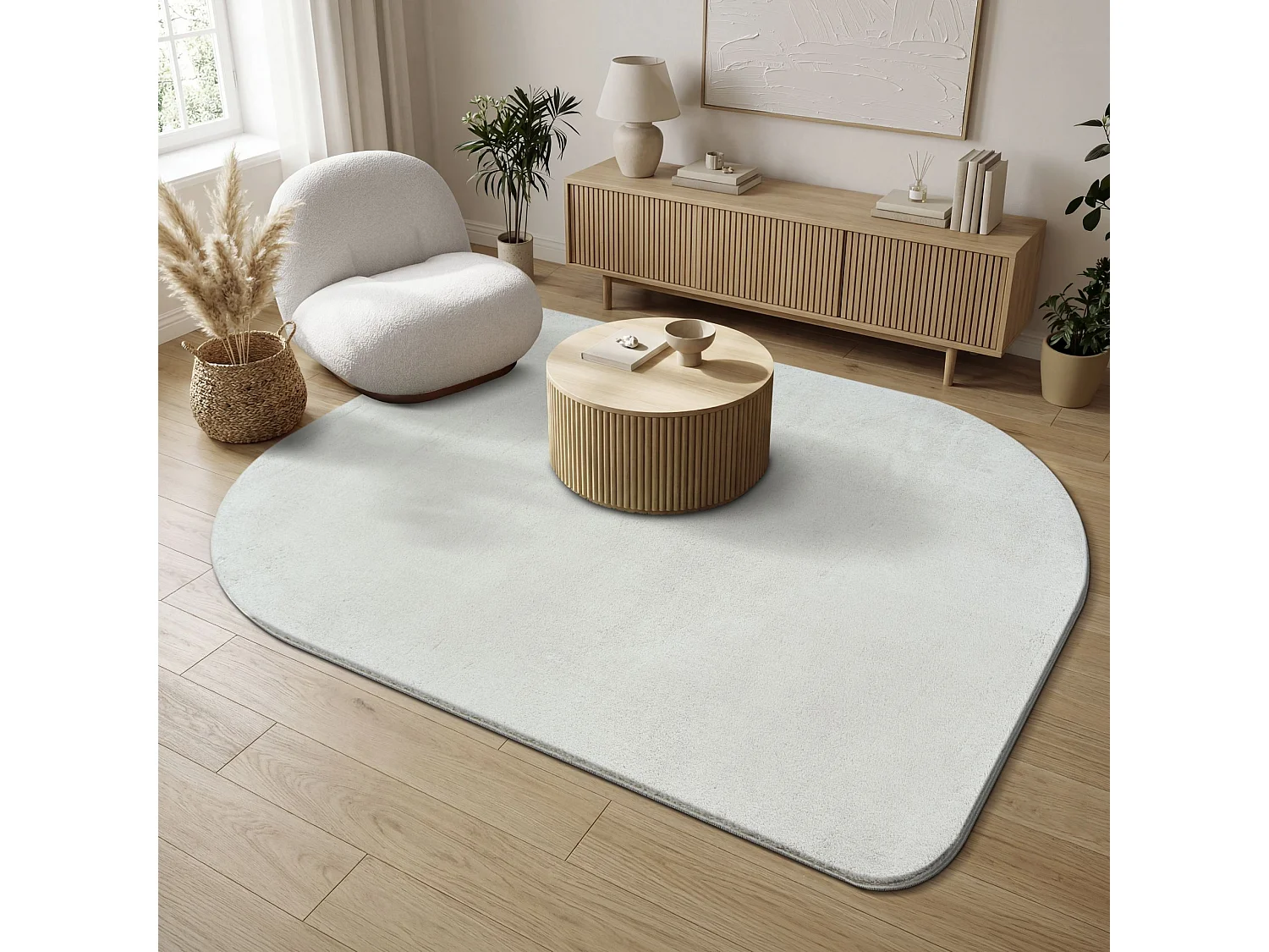 Tapis modern antidérapant lavable, crème, 160 x 220 cm