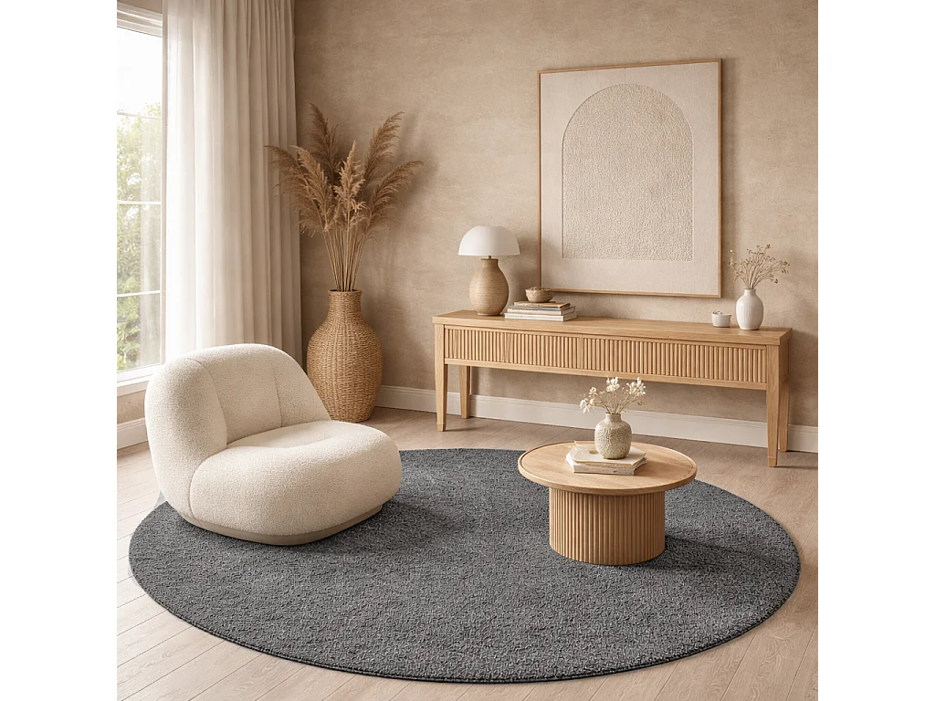 Tapis Grande salon moderne moelleux élégant, Gris, 160 cm Rond