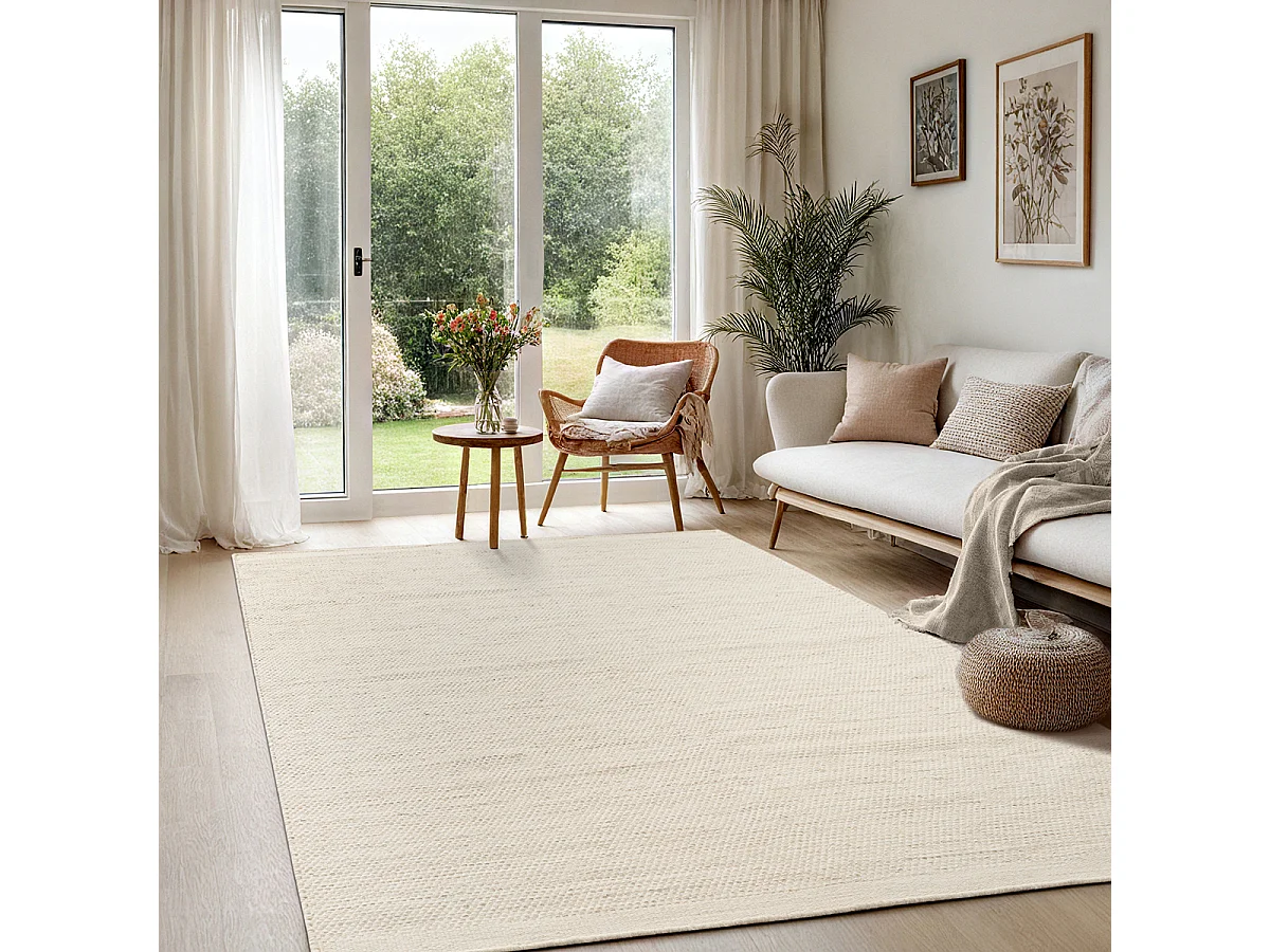 Teppich handgewebt Boho skandinavisch natur, Creme Beige, 240 x 340 cm