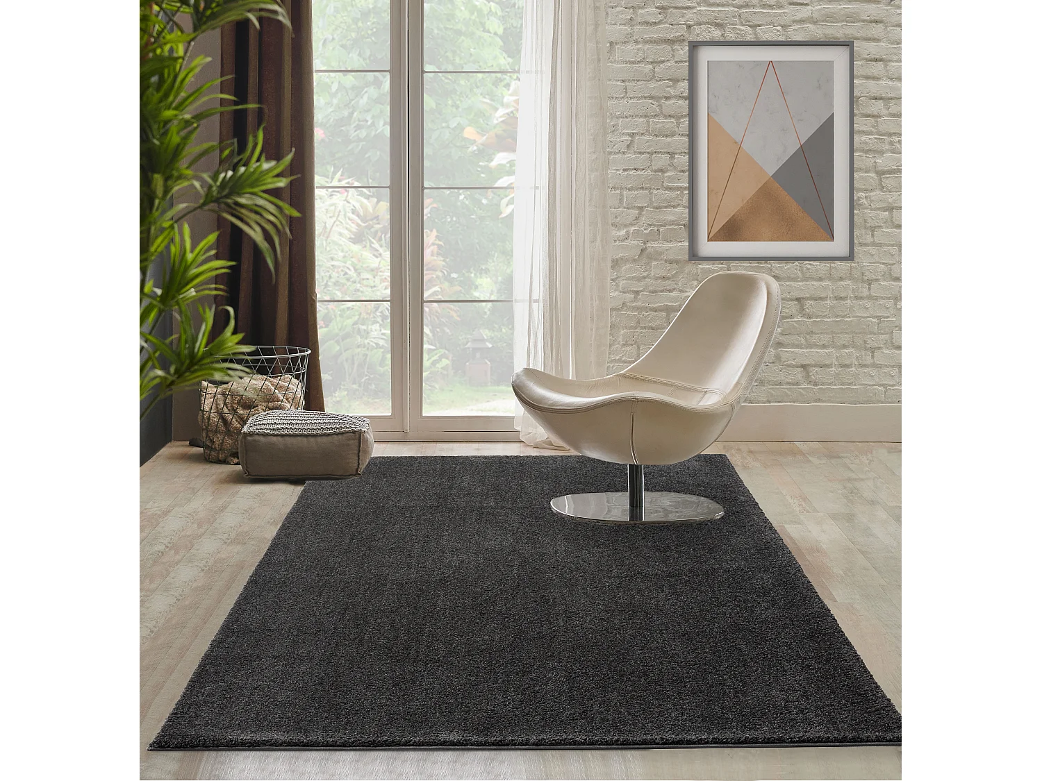 Tapis Grande salon moderne moelleux élégant, Anthracite, 60 x 110 cm
