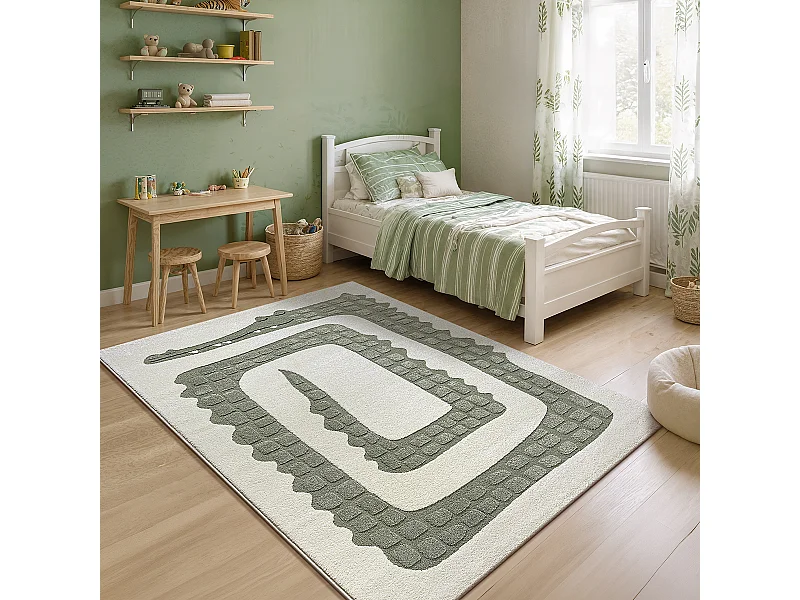 Alfombra infantil diseño cocodrilo, crema, 140 x 200 cm