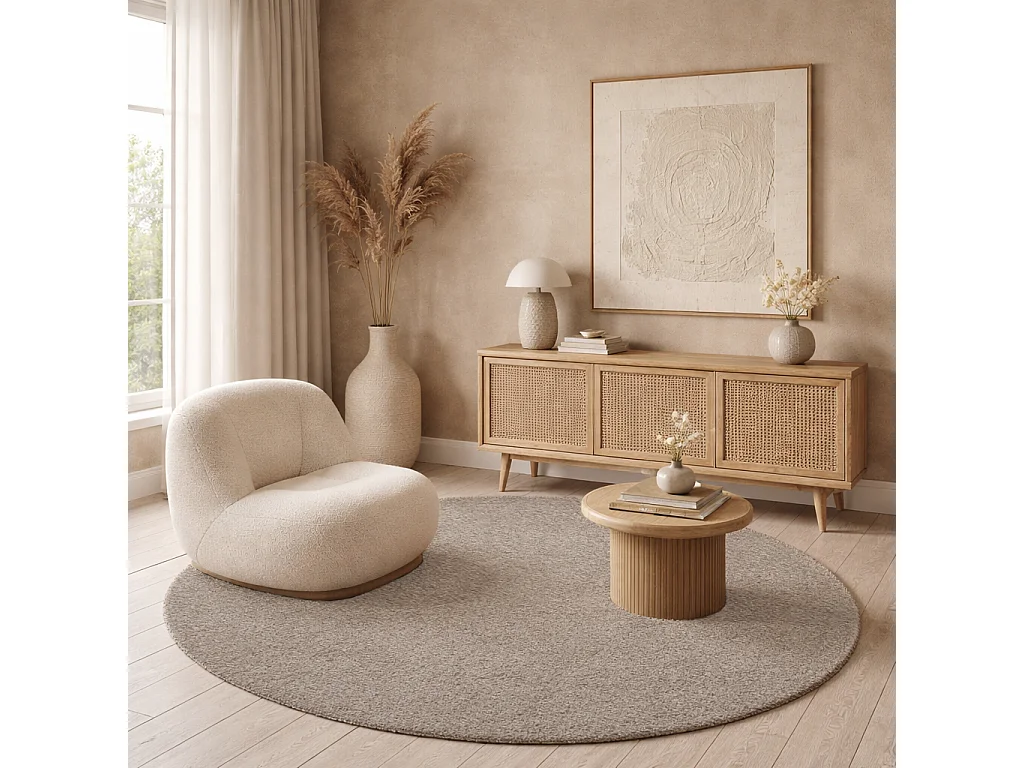 Tappeto Grande soggiorno moderno morbido elegante, Beige, 160 cm rotondo