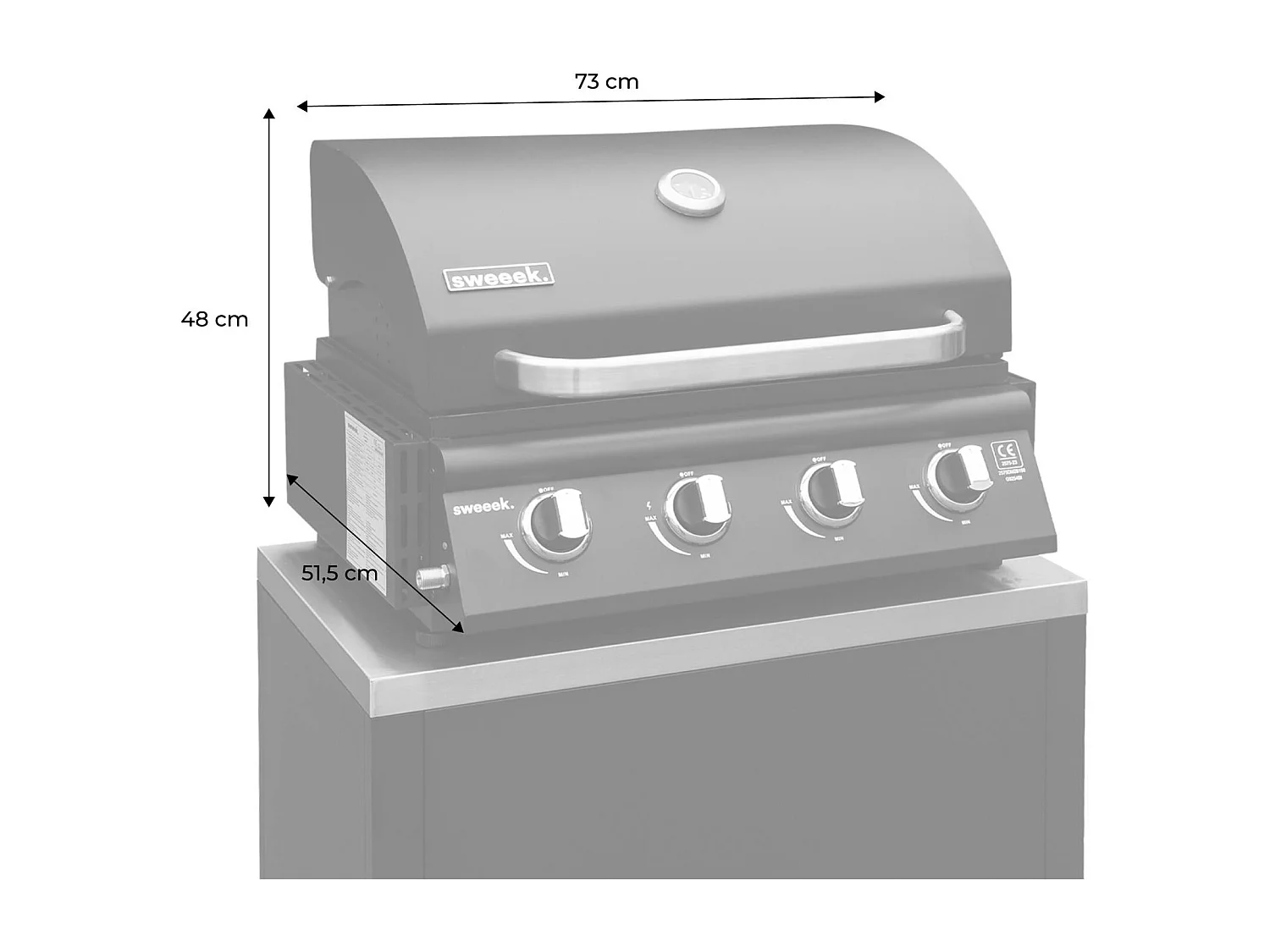 Parrilla de gas 4 quemadores empotrable plata