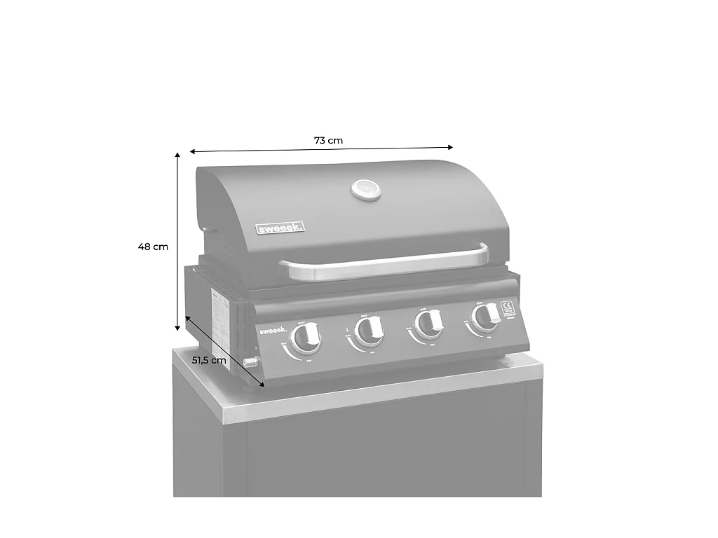 Parrilla de gas 4 quemadores empotrable plata