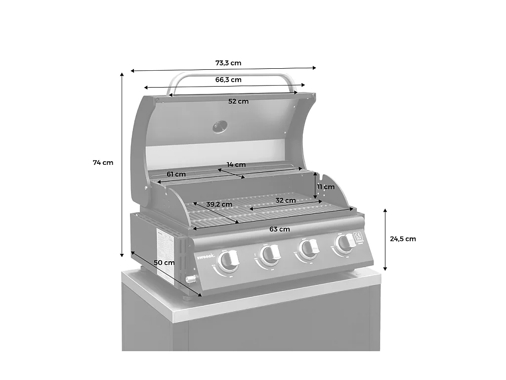 Barbecue à gaz avec 4 brûleurs à poser avec récupérateur de graisse
