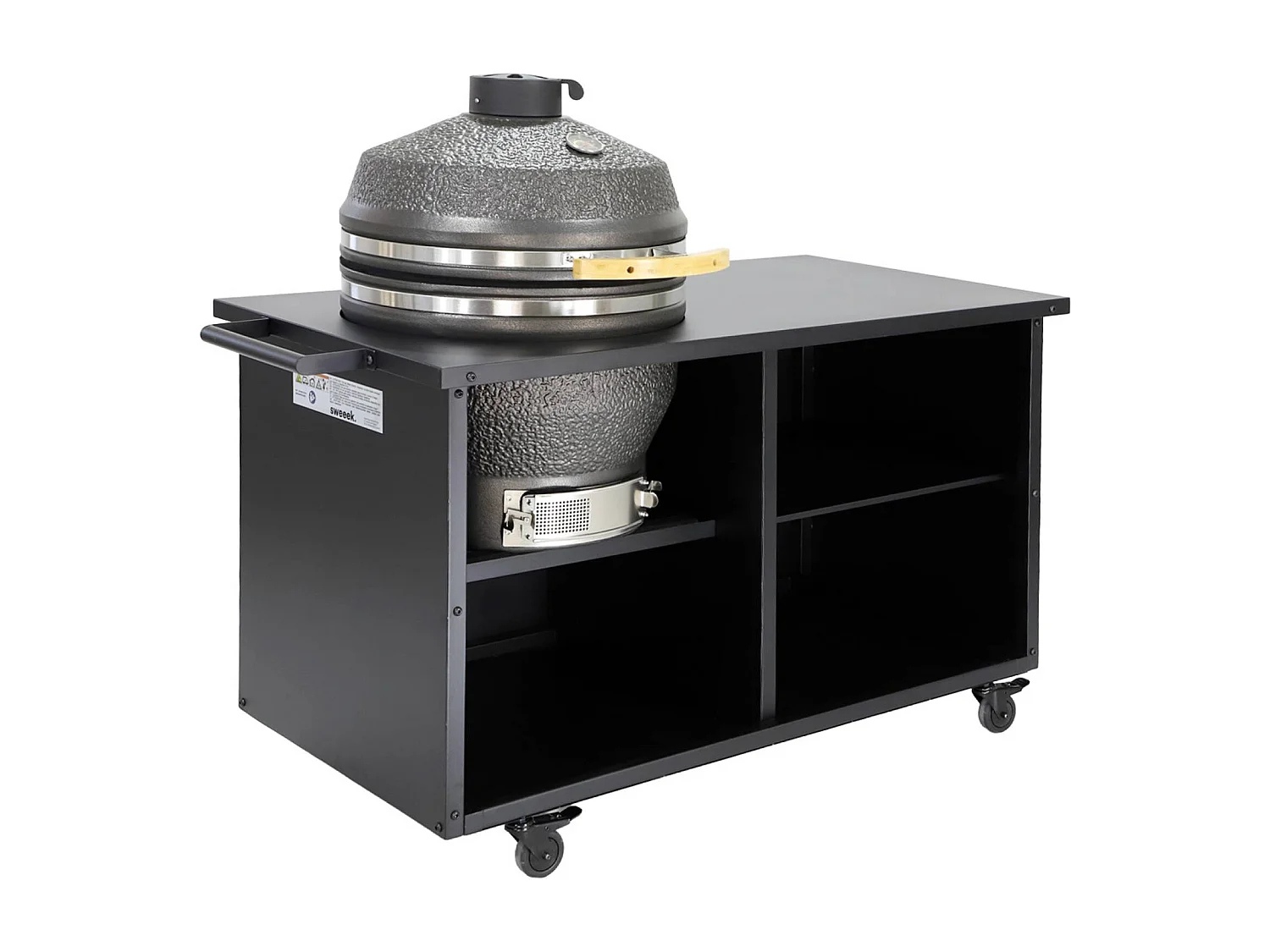 Barbacoa kamado de carbón, ahumador con mesa auxiliar y funda negro