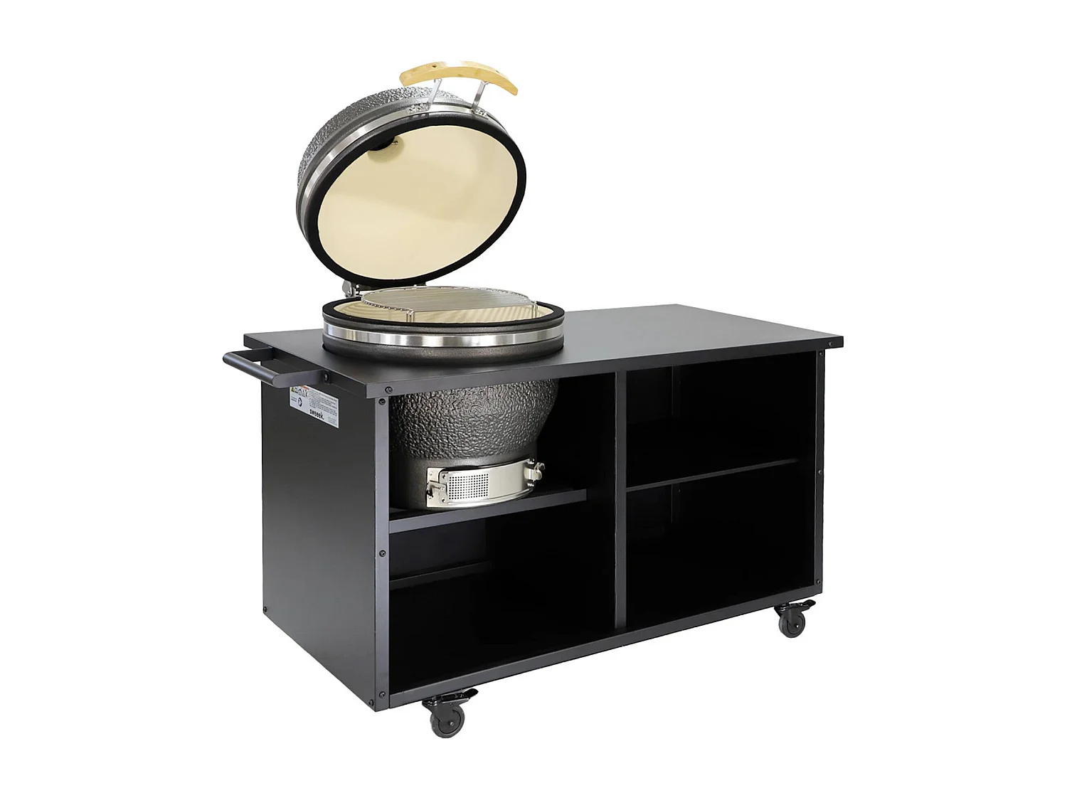 Barbacoa kamado de carbón, ahumador con mesa auxiliar y funda negro