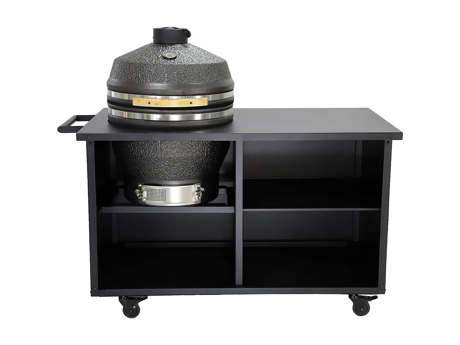 Barbacoa kamado de carbón, ahumador con mesa auxiliar y funda negro