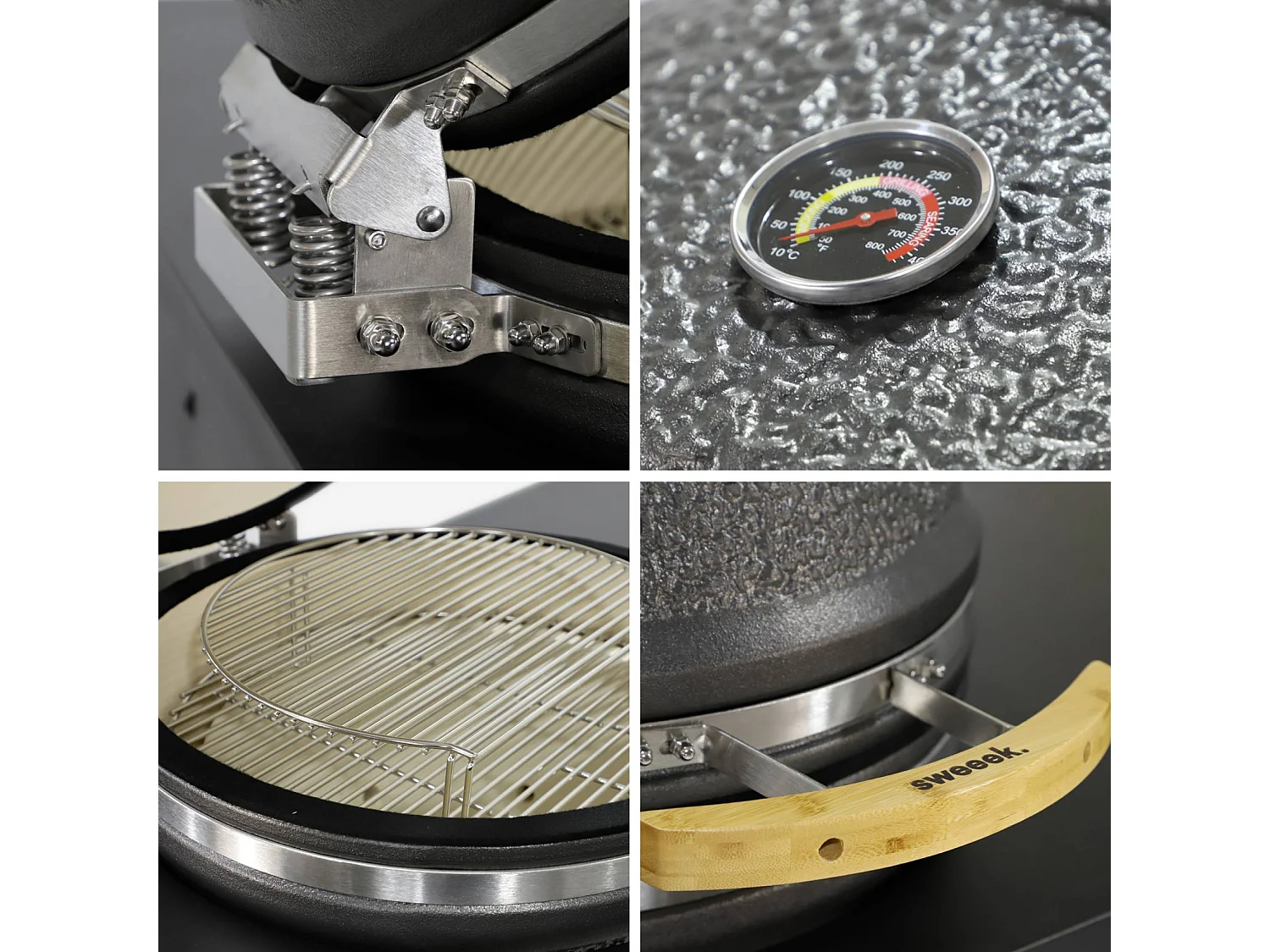 Barbacoa kamado de carbón, ahumador con mesa auxiliar y funda negro