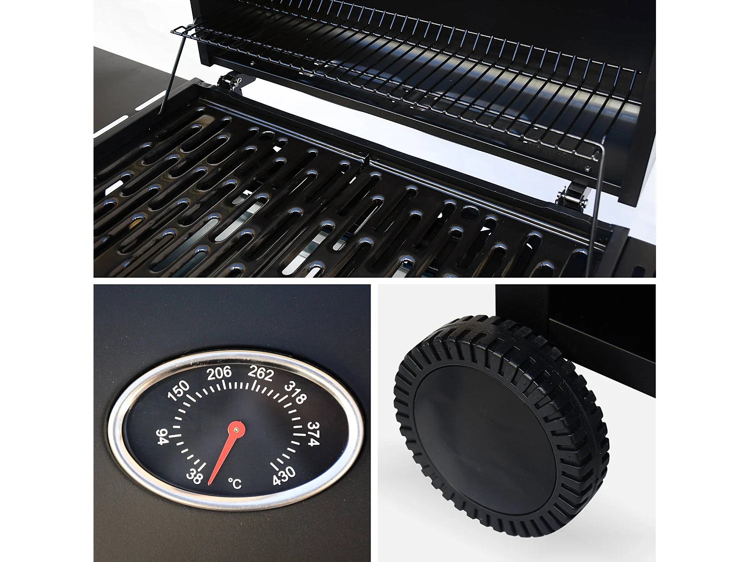 Barbacoa de gas de 4 quemadores con 1 quemador lateral  negro