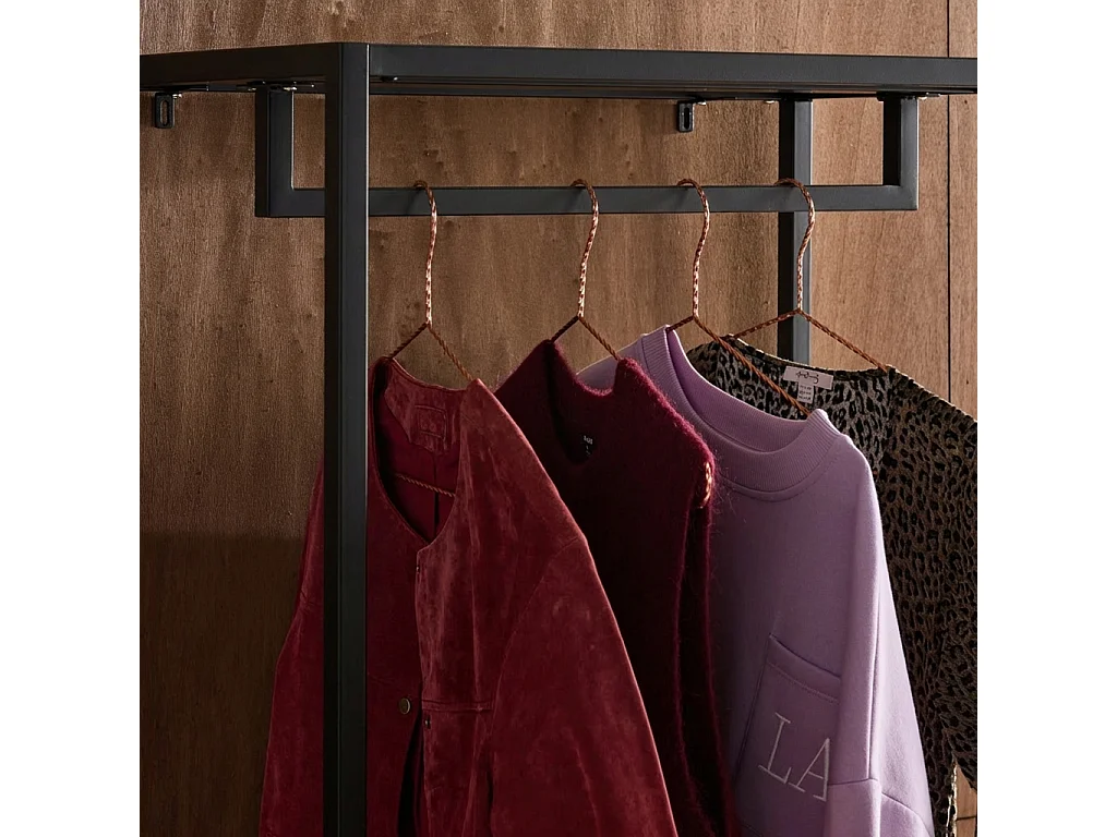 Meuble d'entrée. porte manteau métal noir avec penderie et 2 tiroirs. L 70 x P 45 x H 180cm - Idaho