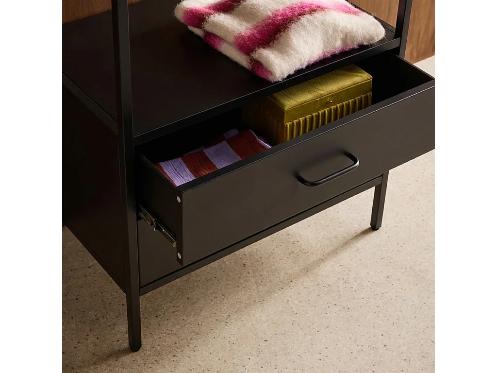 Meuble d'entrée. porte manteau métal noir avec penderie et 2 tiroirs. L 70 x P 45 x H 180cm - Idaho