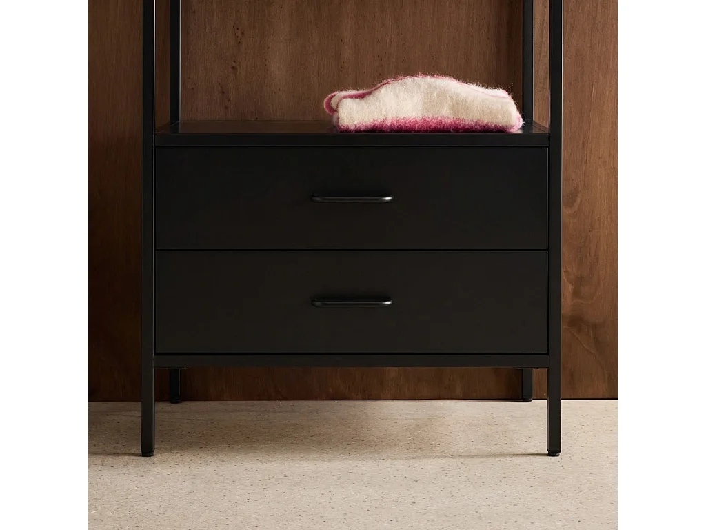 Meuble d'entrée. porte manteau métal noir avec penderie et 2 tiroirs. L 70 x P 45 x H 180cm - Idaho