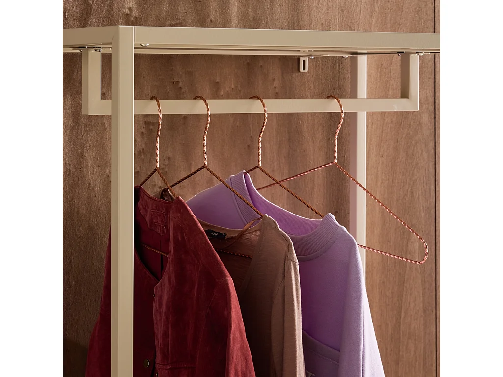 Meuble d'entrée. porte manteau métal crème avec penderie et 2 tiroirs. L 70 x P 45 x H 180cm - Idaho