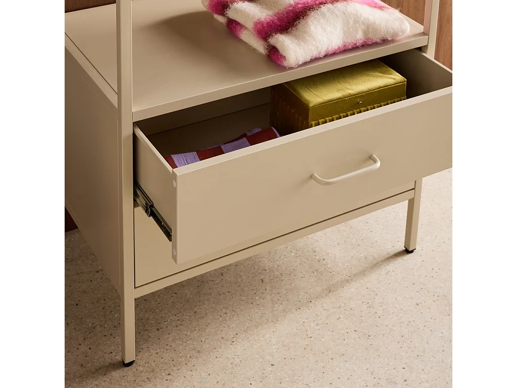 Meuble d'entrée. porte manteau métal crème avec penderie et 2 tiroirs. L 70 x P 45 x H 180cm - Idaho