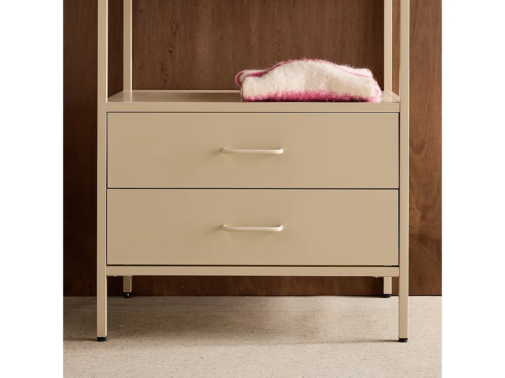 Meuble d'entrée. porte manteau métal crème avec penderie et 2 tiroirs. L 70 x P 45 x H 180cm - Idaho