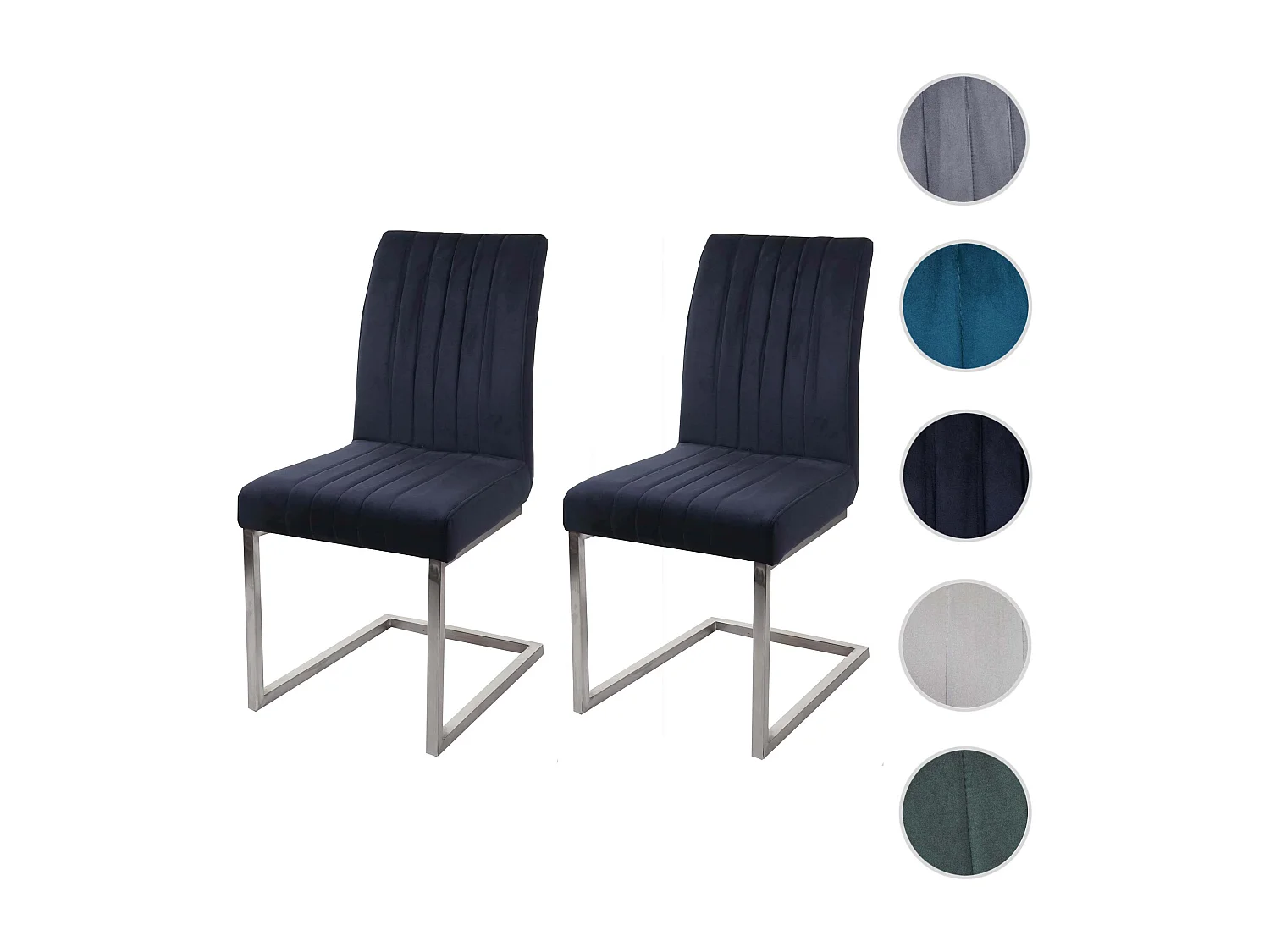 Set 2x sedie sala da pranzo design moderno MCW-L14 struttura a slitta velluto antracite blu