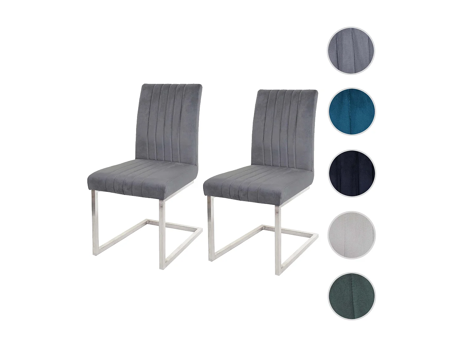 Set 2x sedie sala da pranzo design moderno MCW-L14 struttura a slitta velluto ~ grigio scuro