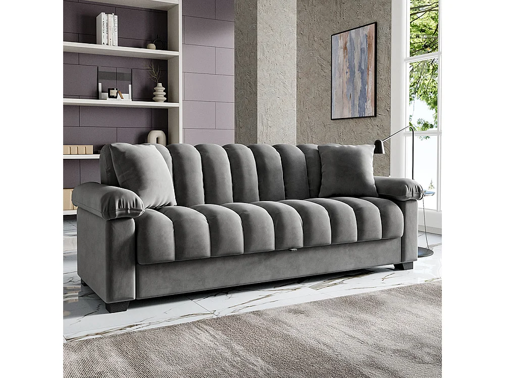 Grey Fabric Channel Design Sofa Bed