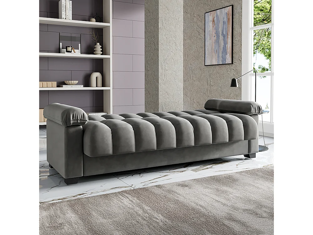 Grey Fabric Channel Design Sofa Bed