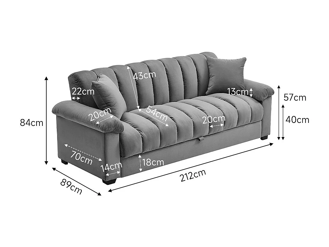 Grey Fabric Channel Design Sofa Bed
