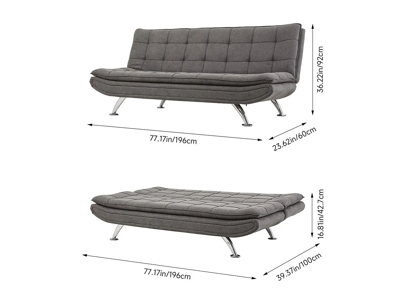 Dark Grey Linen 3 Position Convertible Sofa Bed