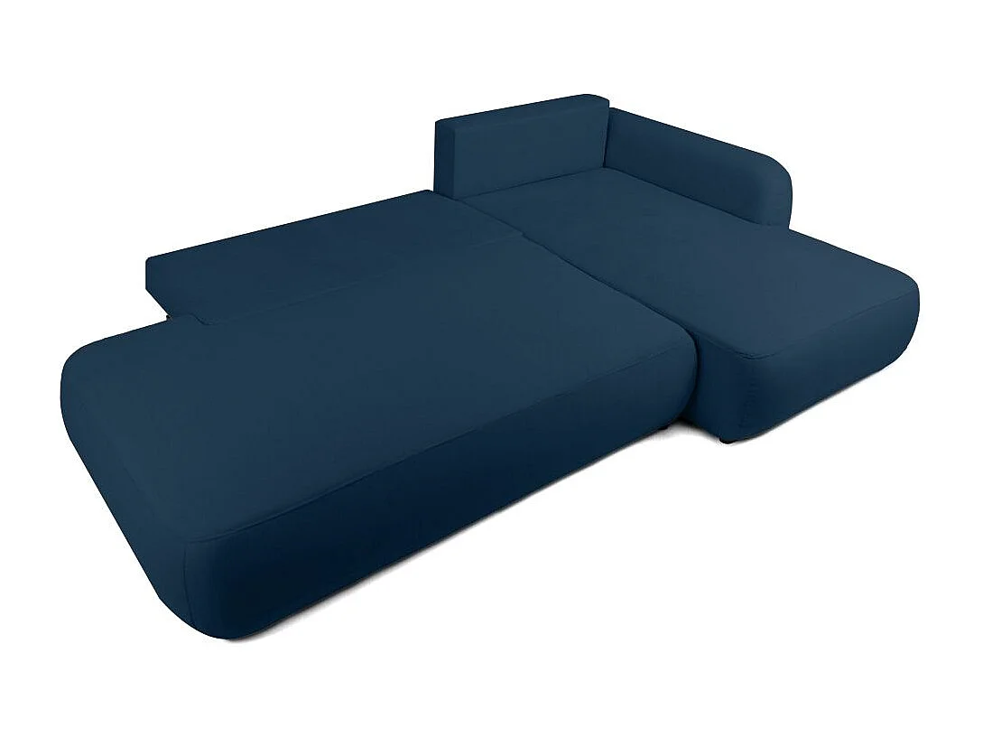Canapé d'angle droit convertible 5 places en tissu texturé bleu FABIO