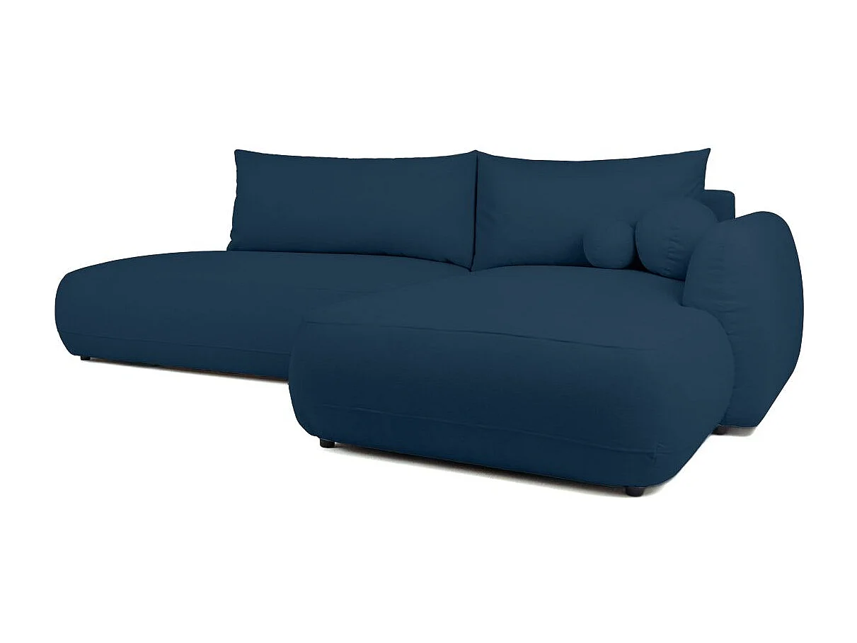 Canapé d'angle droit convertible 5 places en tissu texturé bleu FABIO