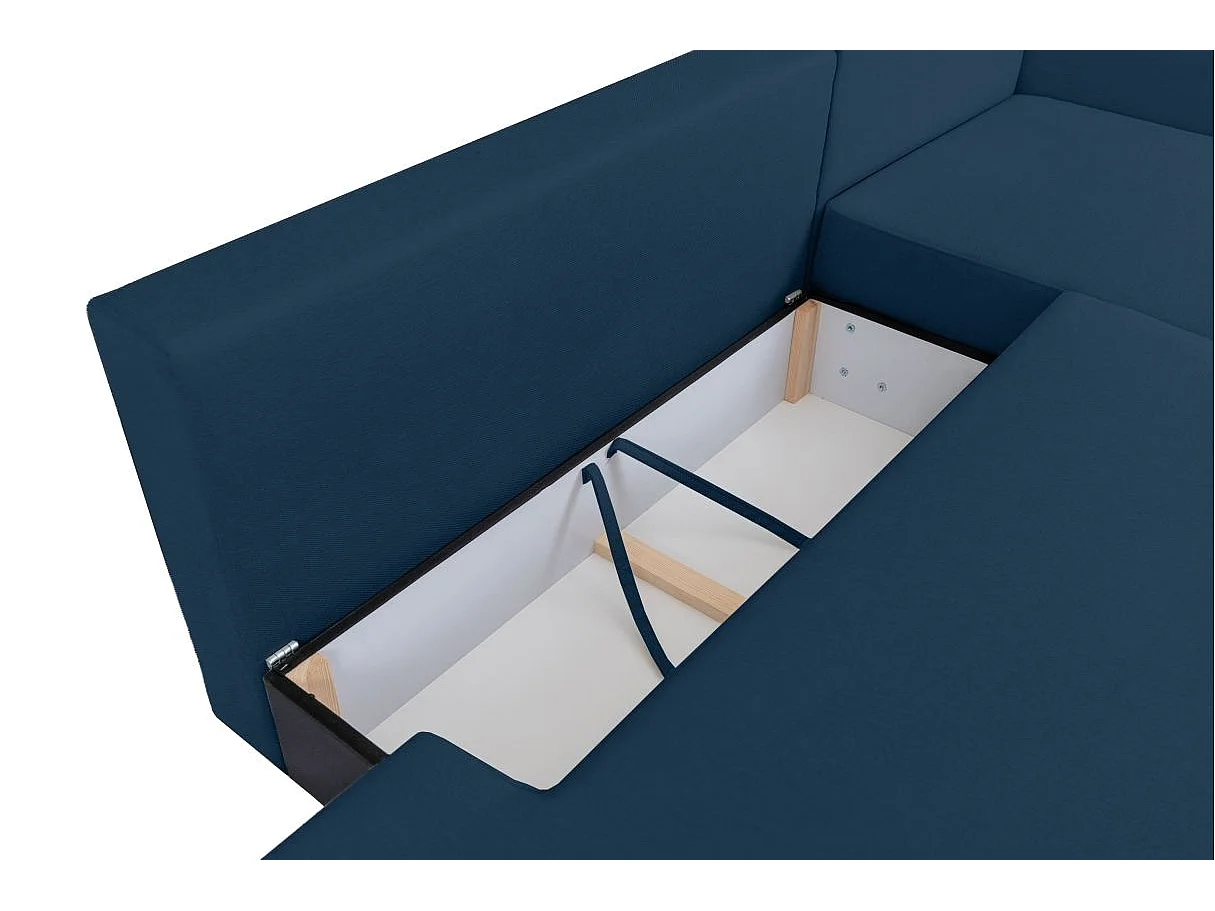 Canapé d'angle droit convertible 5 places en tissu texturé bleu FABIO