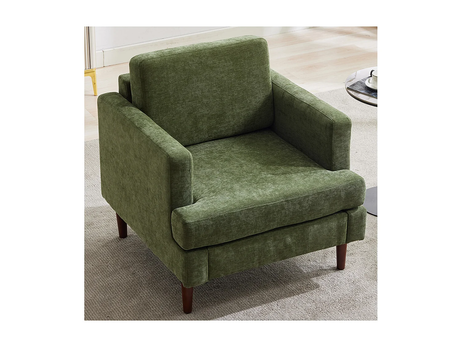 Mid-Century 1 Seater Sofa with Soft Cushion Seat & Back Support - Green