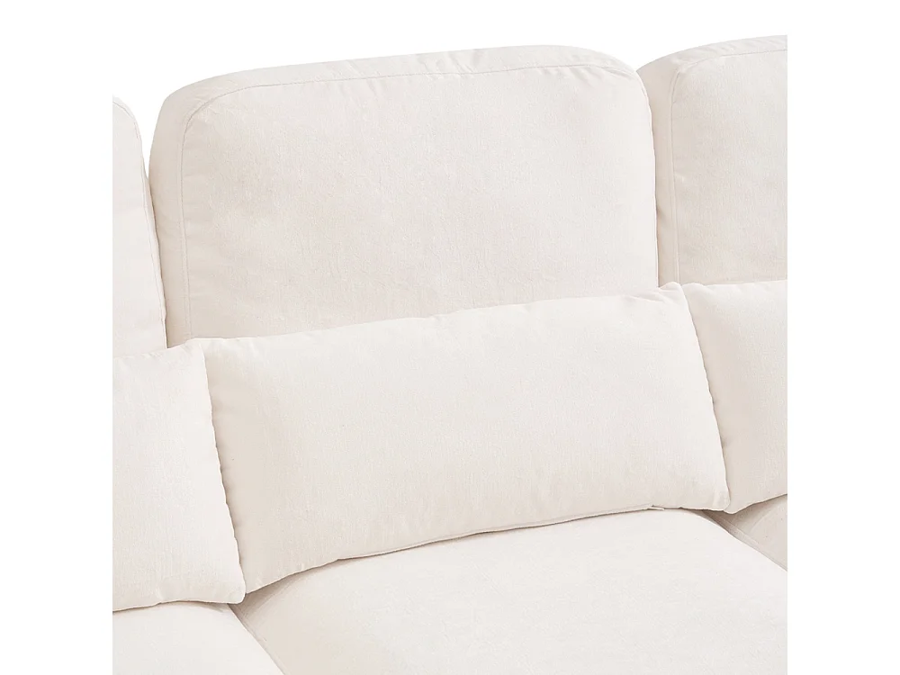 Beige White Chenille 3-Seater Sofa with Throw Pillows