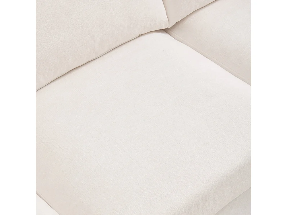 Beige White Chenille 3-Seater Sofa with Throw Pillows