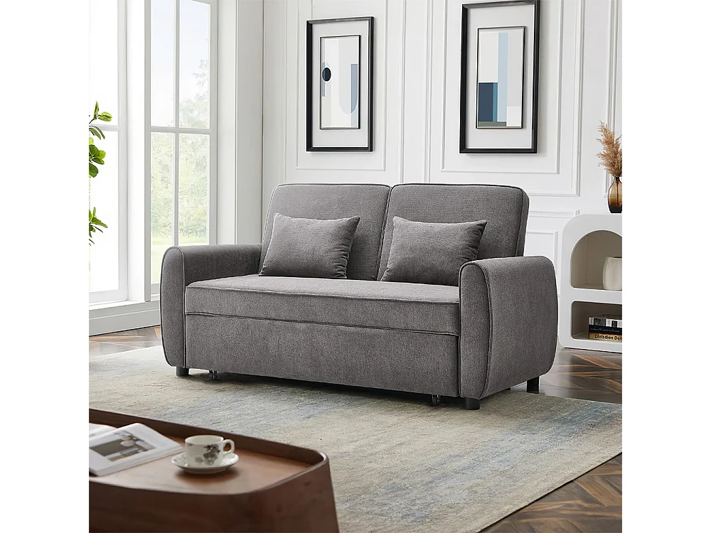 Dark Grey 2-Seater Convertible Sofa Bed with 2 Pillows