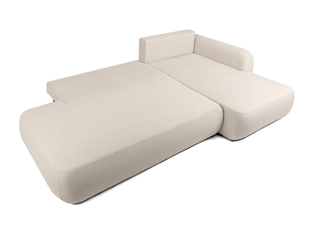 Canapé d'angle droit convertible 5 places en tissu texturé beige FABIO