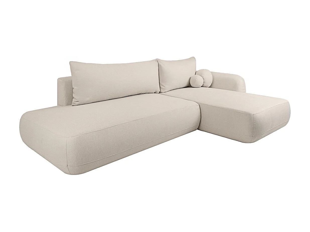 Canapé d'angle droit convertible 5 places en tissu texturé beige FABIO