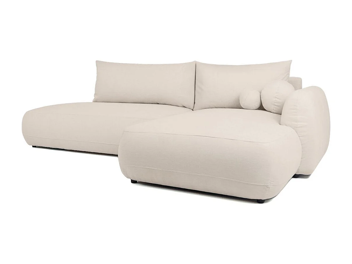 Canapé d'angle droit convertible 5 places en tissu texturé beige FABIO