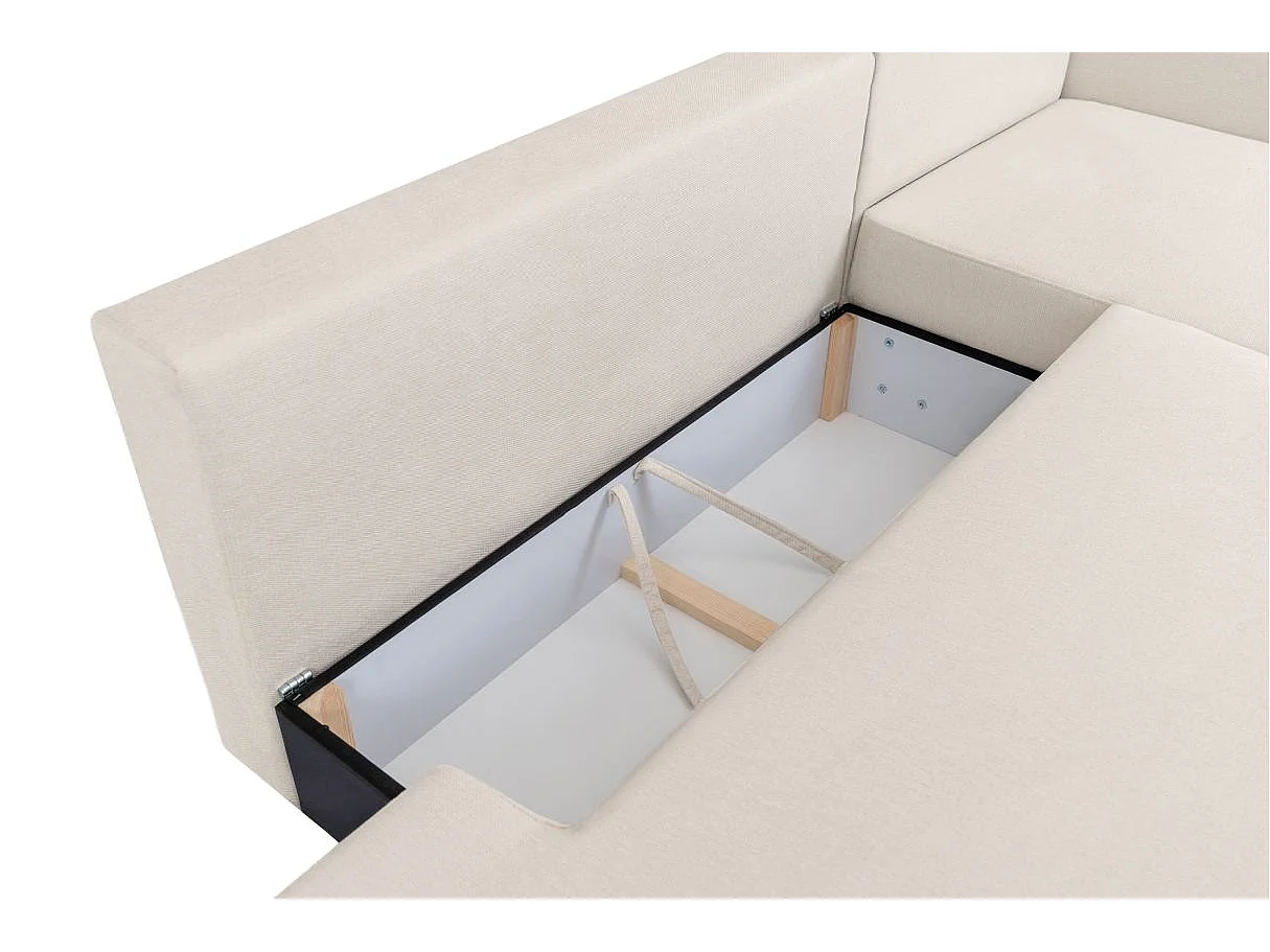 Canapé d'angle droit convertible 5 places en tissu texturé beige FABIO